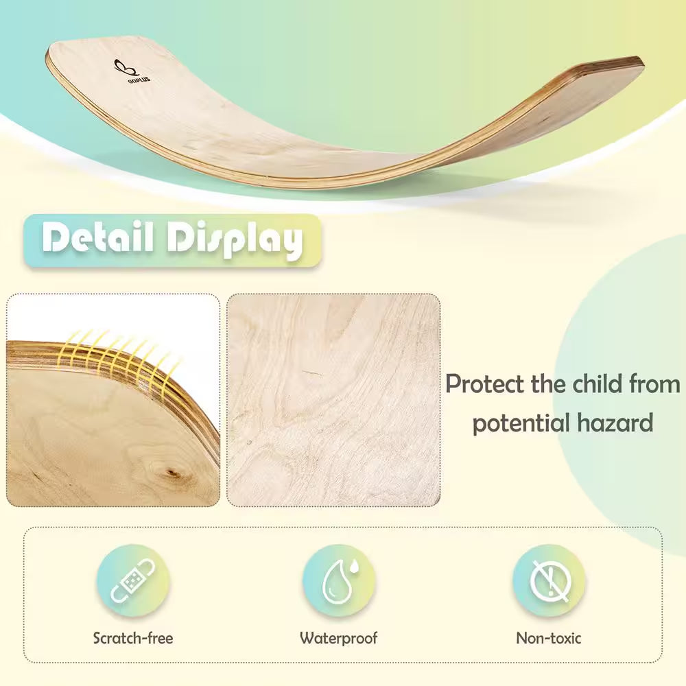 35 In. Rocker Board Toy Support 660 Lbs. Wooden Wobble Balance Board Kids Adult