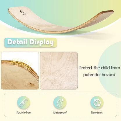 35 In. Rocker Board Toy Support 660 Lbs. Wooden Wobble Balance Board Kids Adult