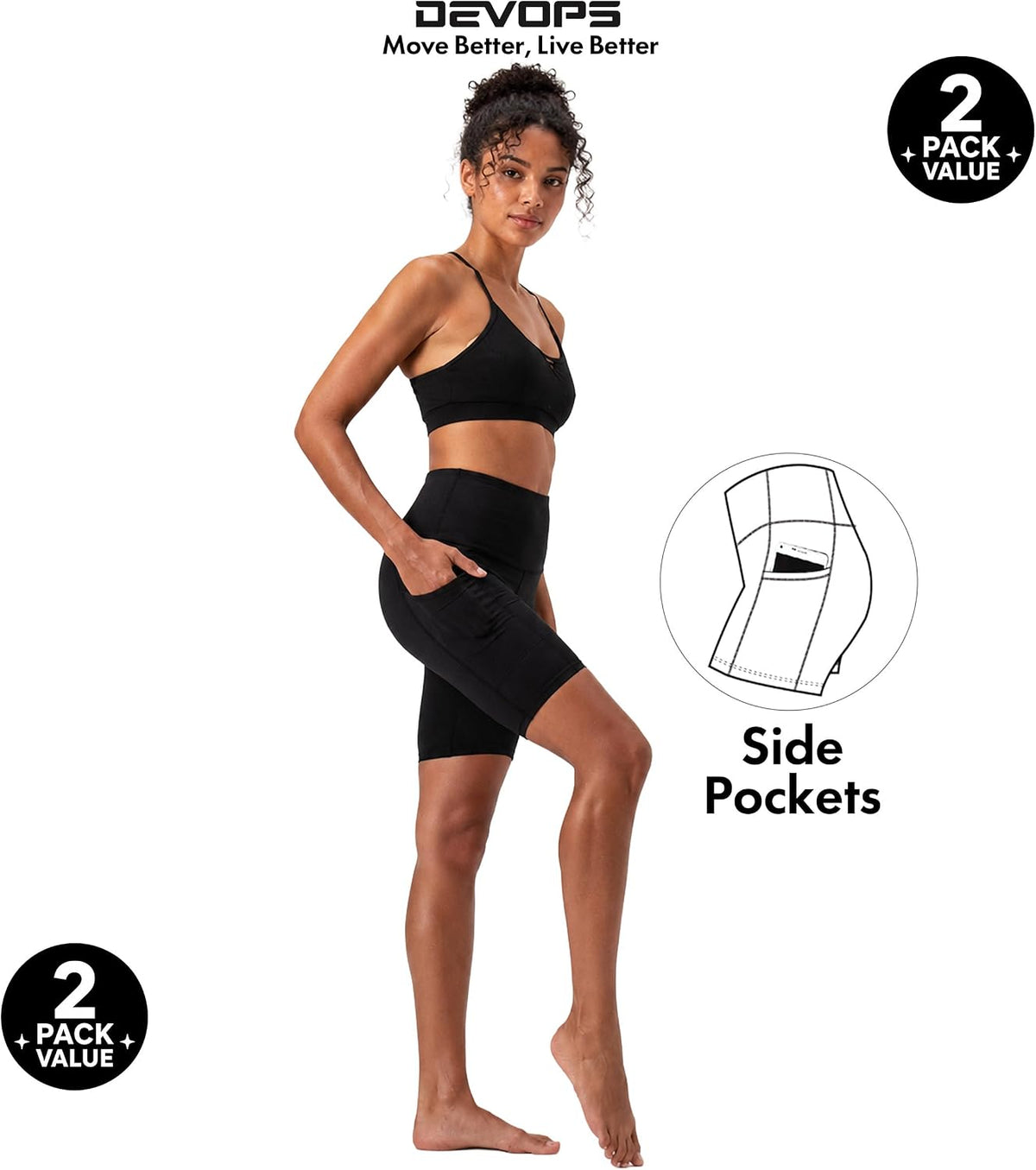 2 Pack Women'S 8" Biker Shorts High Waist Yoga Workout with Pockets