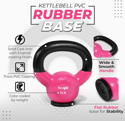 Yes4All Kettlebells Rubber Base, Kettlebell Set for Women, Strength Training Kettlebells Weights (10-65 Lbs)
