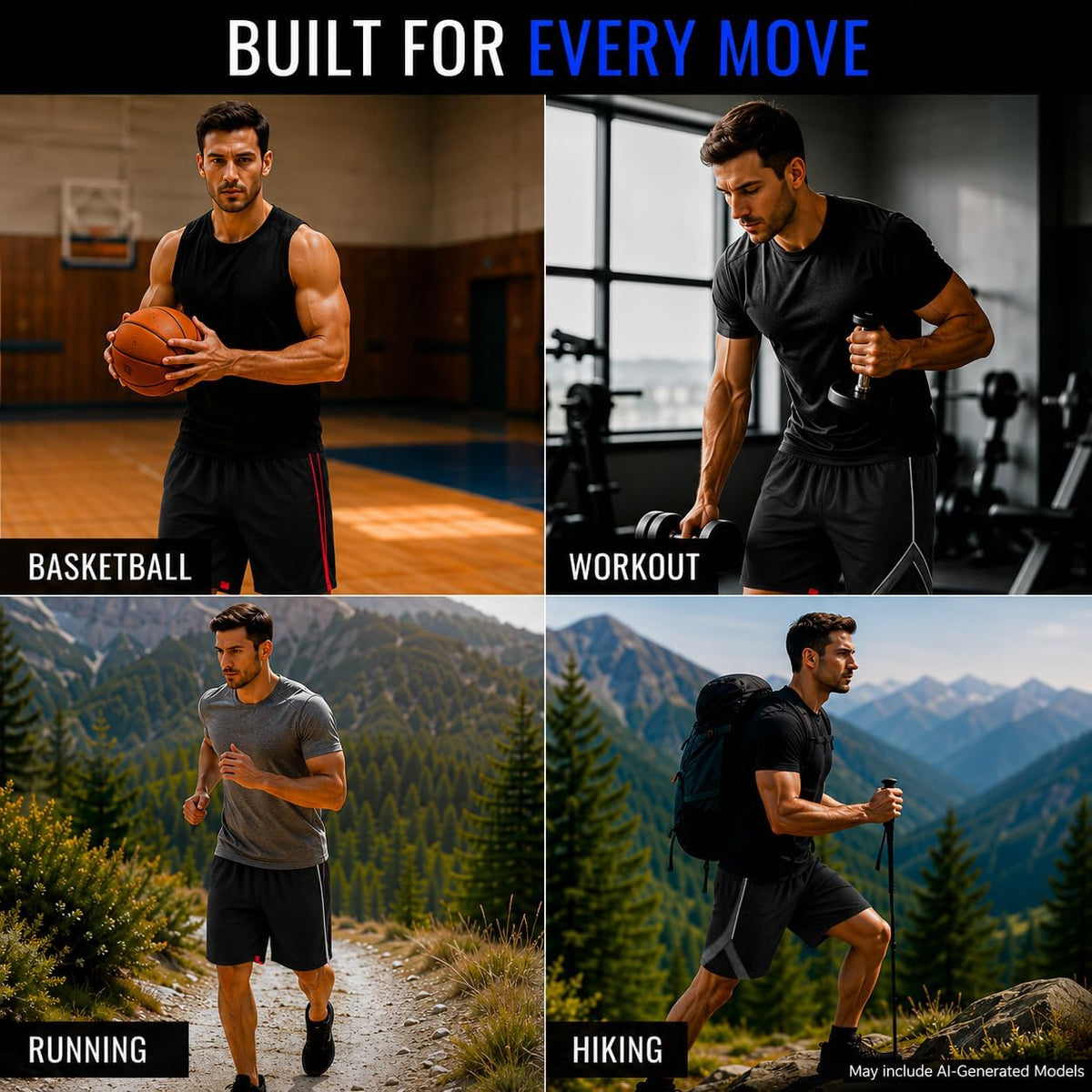 Mens Athletic Shorts 4 Pack Workout & Basketball Shorts