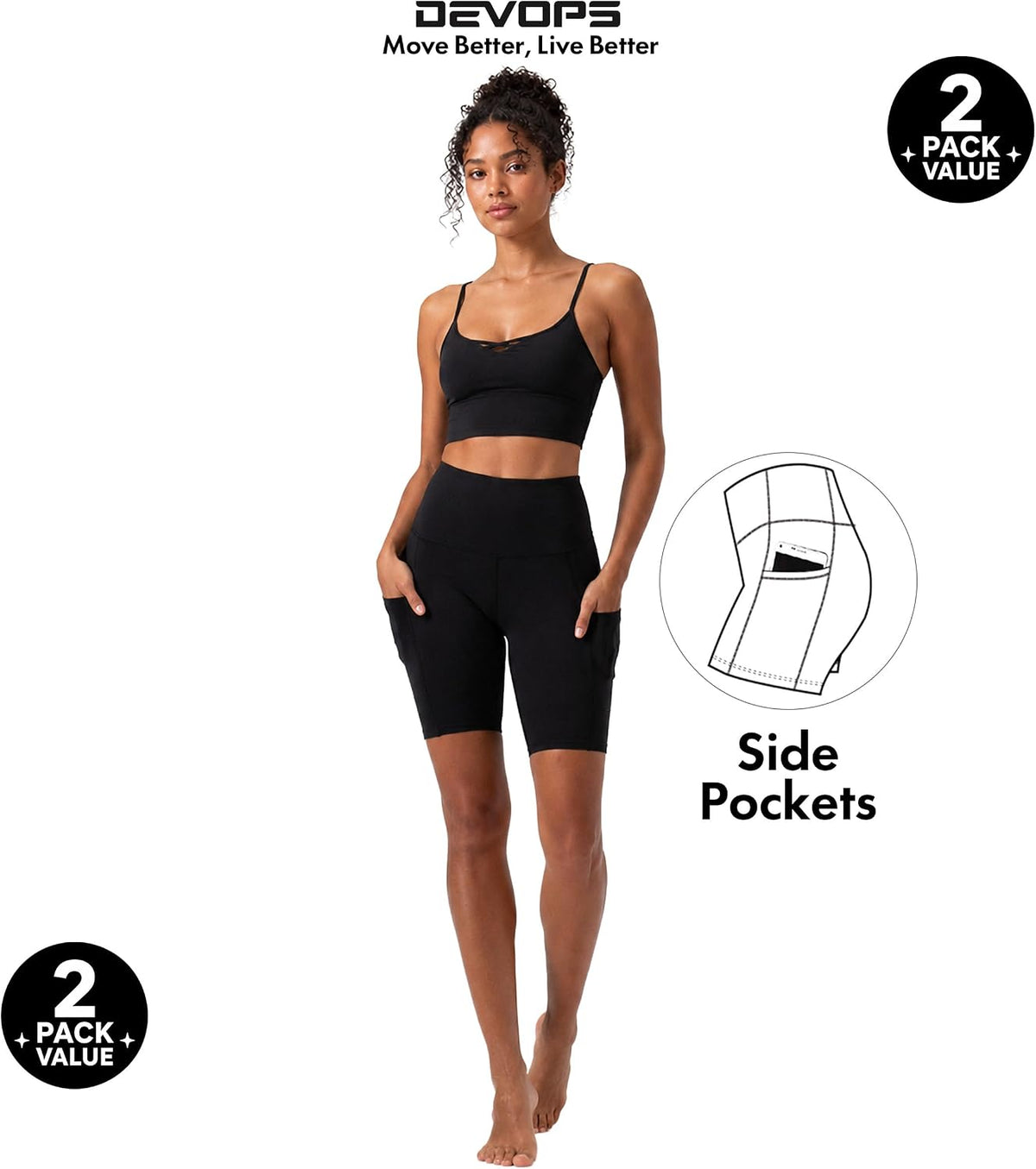 2 Pack Women'S 8" Biker Shorts High Waist Yoga Workout with Pockets
