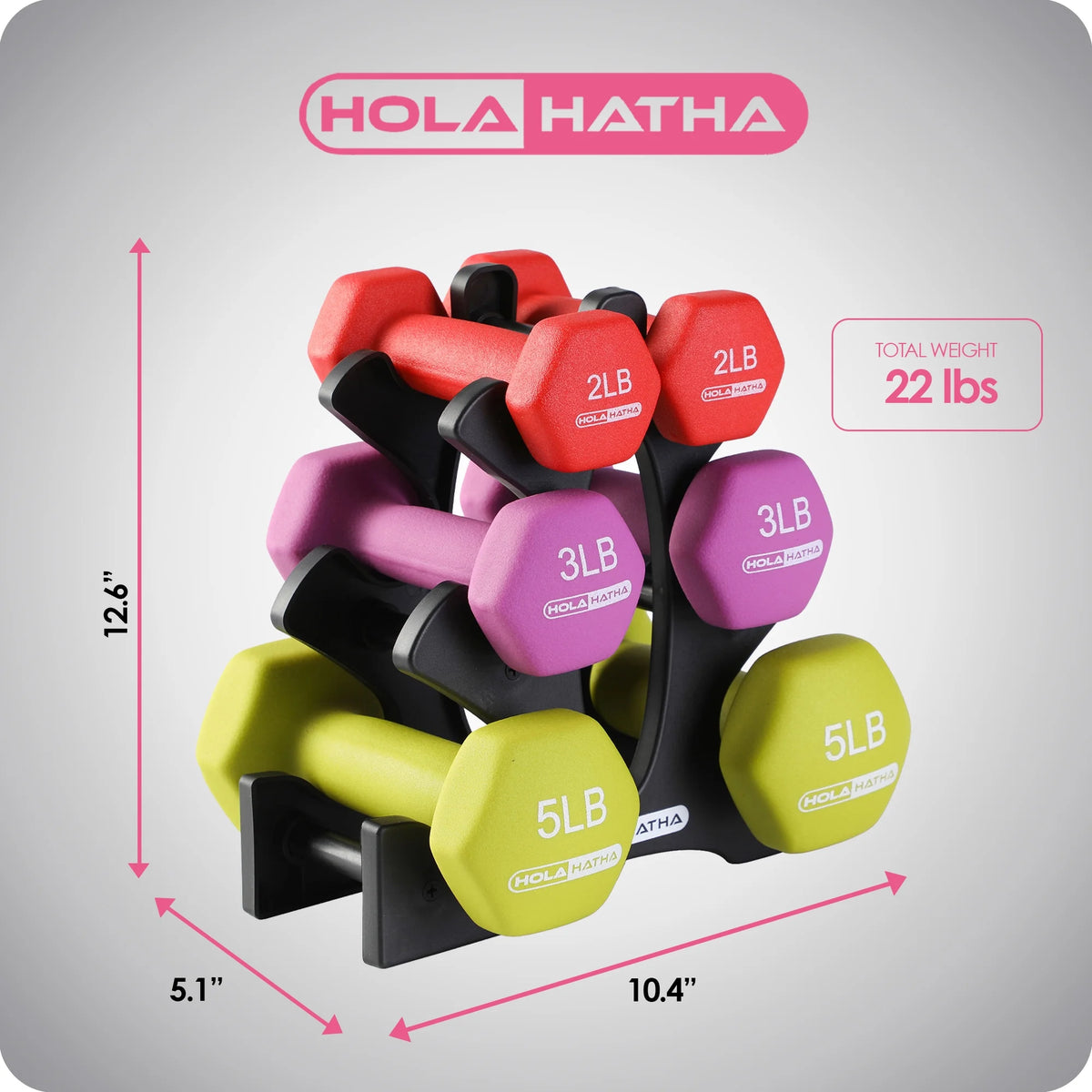 Neoprene Hex Dumbbell Set - 2-5 Lb Weights with Rack - 6 Piece