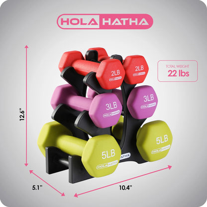 Neoprene Hex Dumbbell Set - 2-5 Lb Weights with Rack - 6 Piece