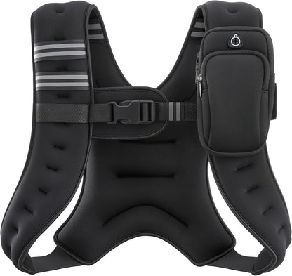 Weighted Vest, 6Lb/8Lb/12Lb/16Lb/20Lb/25Lb/30Lb Weight Vest with Reflective Stripe for Workout, Strength Training, Running, Fitness, Muscle Building, Weight Loss, Weightlifting