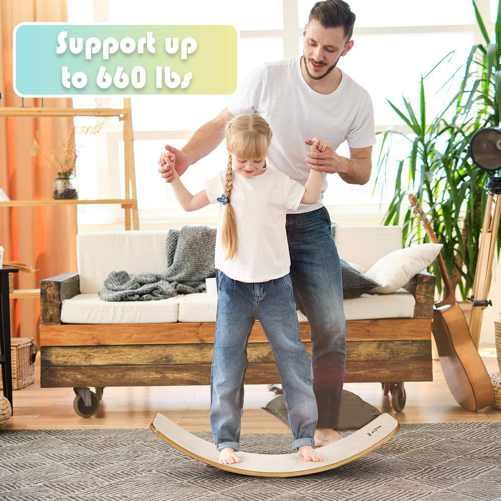 35 In. Rocker Board Toy Support 660 Lbs. Wooden Wobble Balance Board Kids Adult