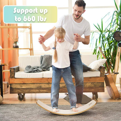 35 In. Rocker Board Toy Support 660 Lbs. Wooden Wobble Balance Board Kids Adult
