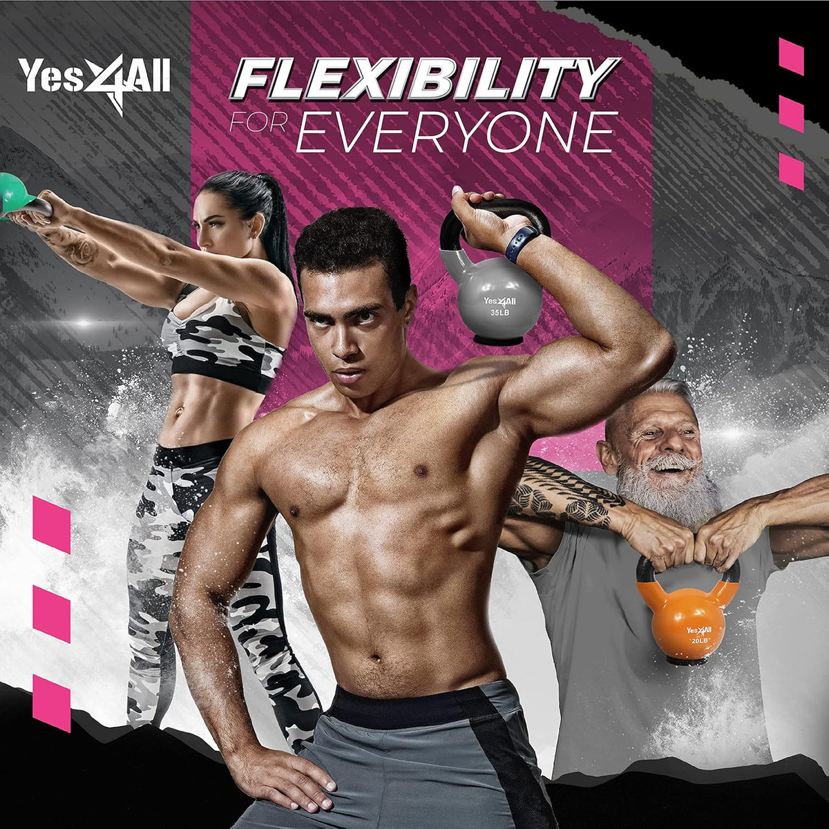 Yes4All Kettlebells Rubber Base, Kettlebell Set for Women, Strength Training Kettlebells Weights (10-65 Lbs)