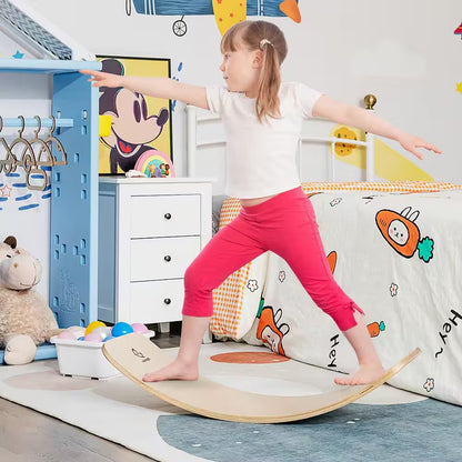 35 In. Rocker Board Toy Support 660 Lbs. Wooden Wobble Balance Board Kids Adult