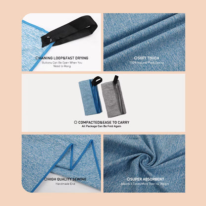 Microfiber Quick Dry Gym Towel Silver ION Odorfree Absorbent Fiber Fast Drying Workout Gear for Body Sweat Working Out Towels