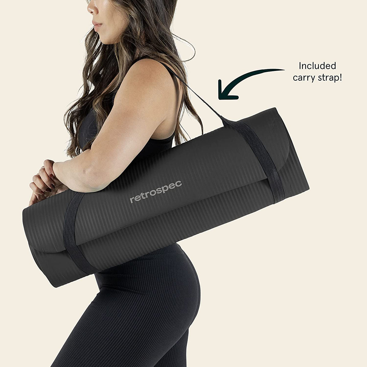 Retrospec Solana Yoga Mat Thick 1/2In Non-Slip Workout Mat with Nylon Strap - 72X24In Exercise Mat for Pilates, Stretching & Fitness - BPA Free, Easy Clean