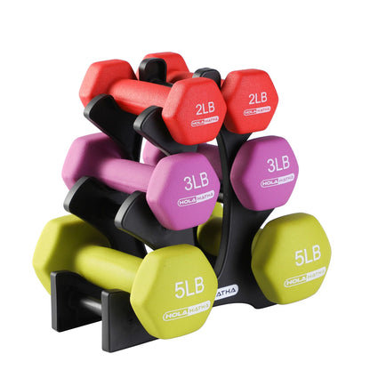 Neoprene Hex Dumbbell Set - 2-5 Lb Weights with Rack - 6 Piece