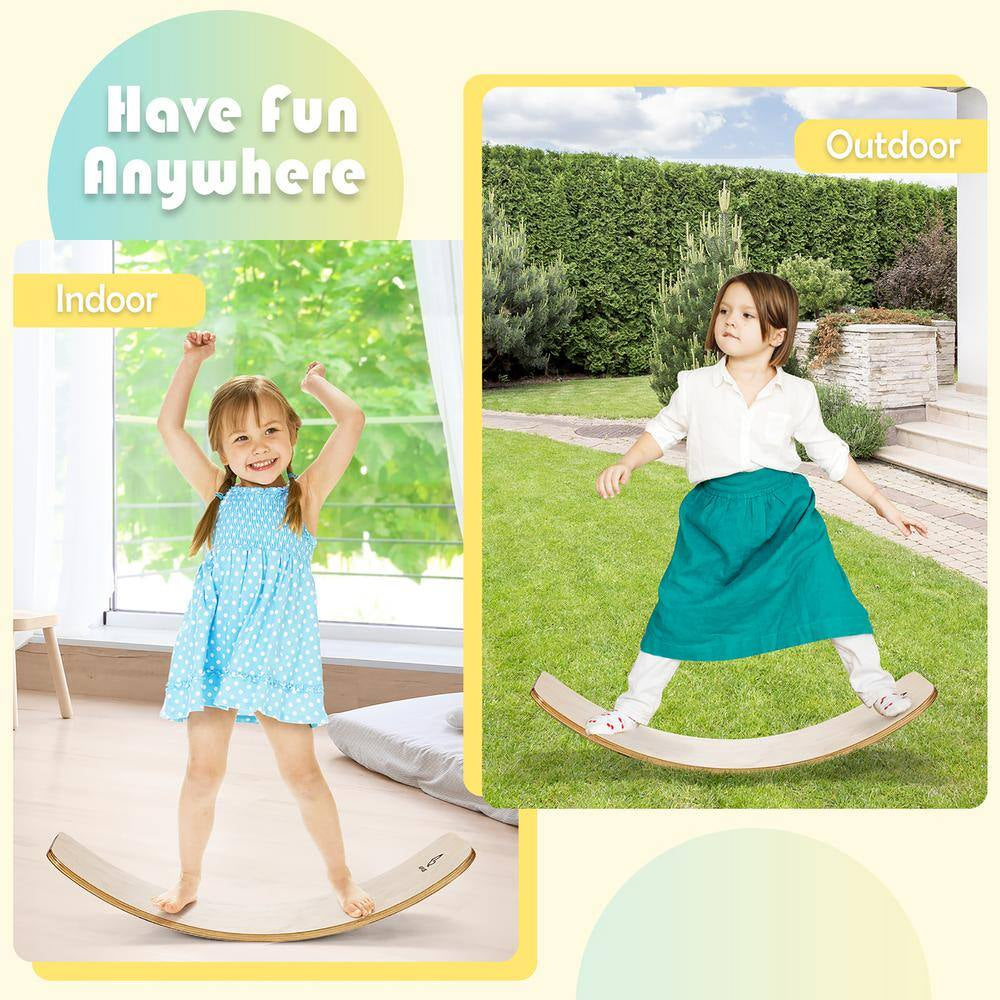 35 In. Rocker Board Toy Support 660 Lbs. Wooden Wobble Balance Board Kids Adult