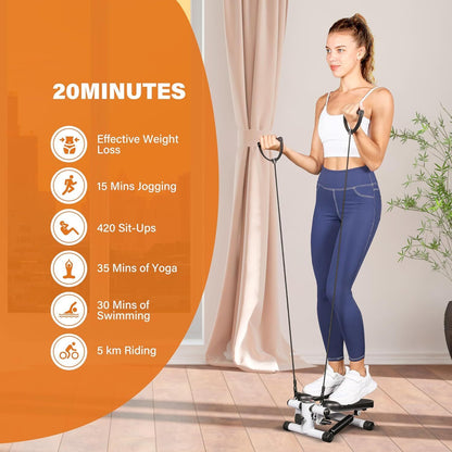 Mini Stepper Exercise Machine W/ Resistance Bands LCD Home Cardio Workout